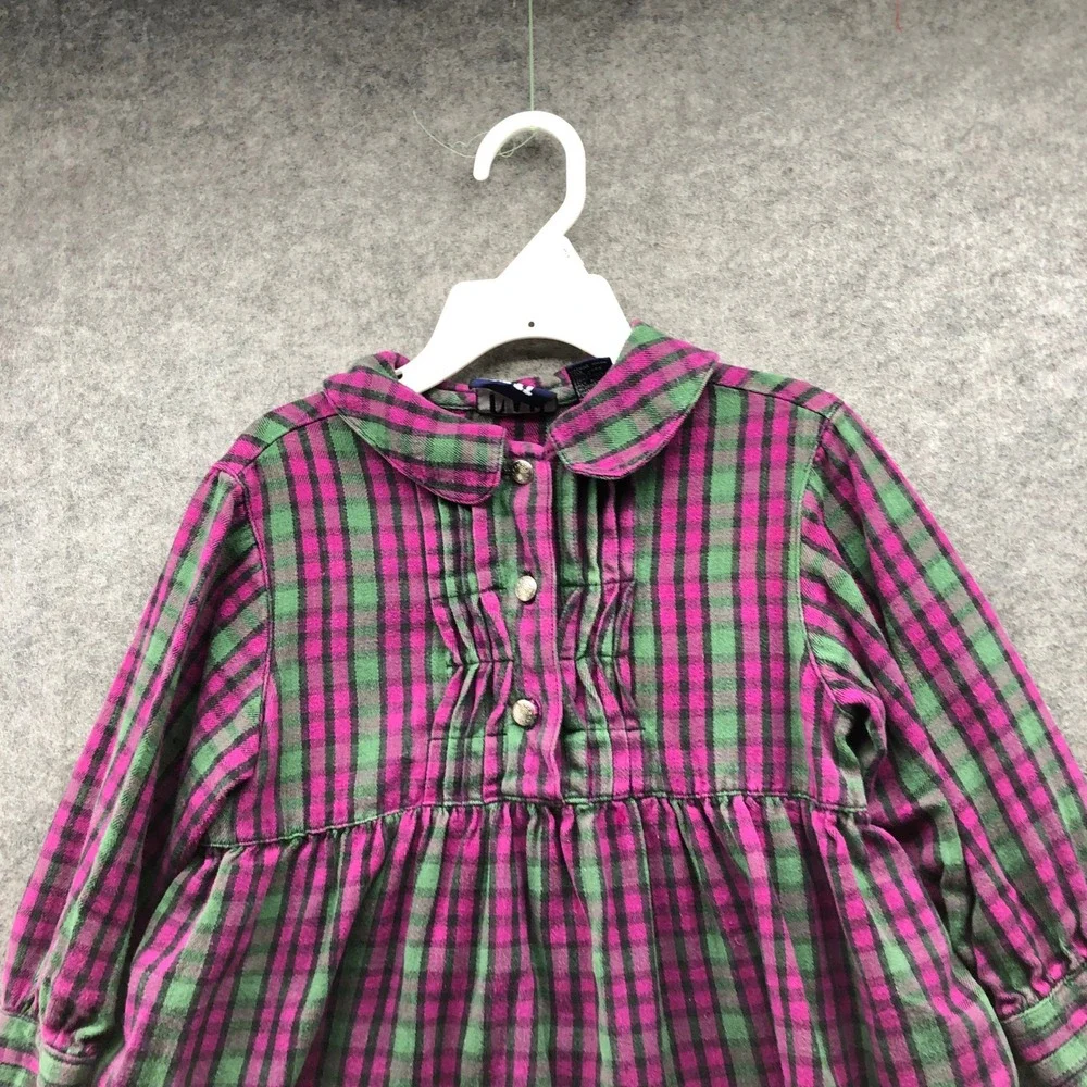 Vintage 90s Gap Girls‎ 3T Plaid Flannel Dress Purple Green Long Sleeve Collared